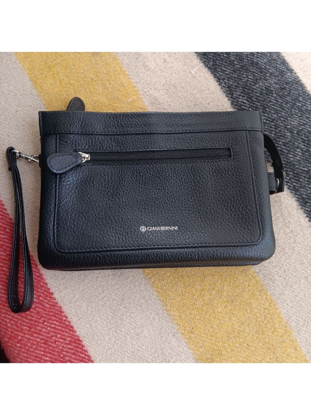 Giani Bernini Black Genuine Leather Wristlet Clutch With Zipper Pocket & Wrist S